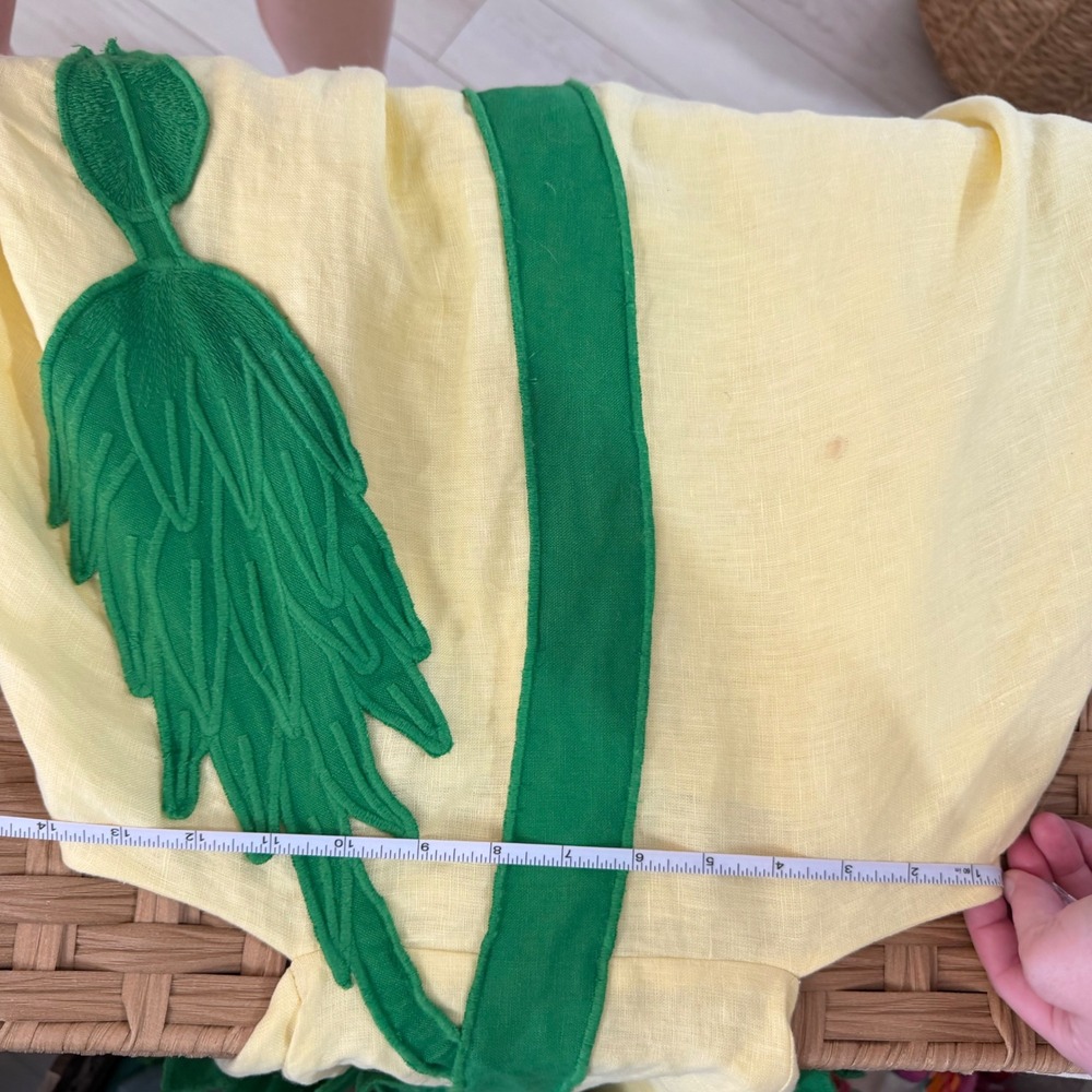 Farm Rio Palm Tree Cutwork Yellow Linen Applique Maxi Dress Maximalist Vacation - Picture 4 of 12